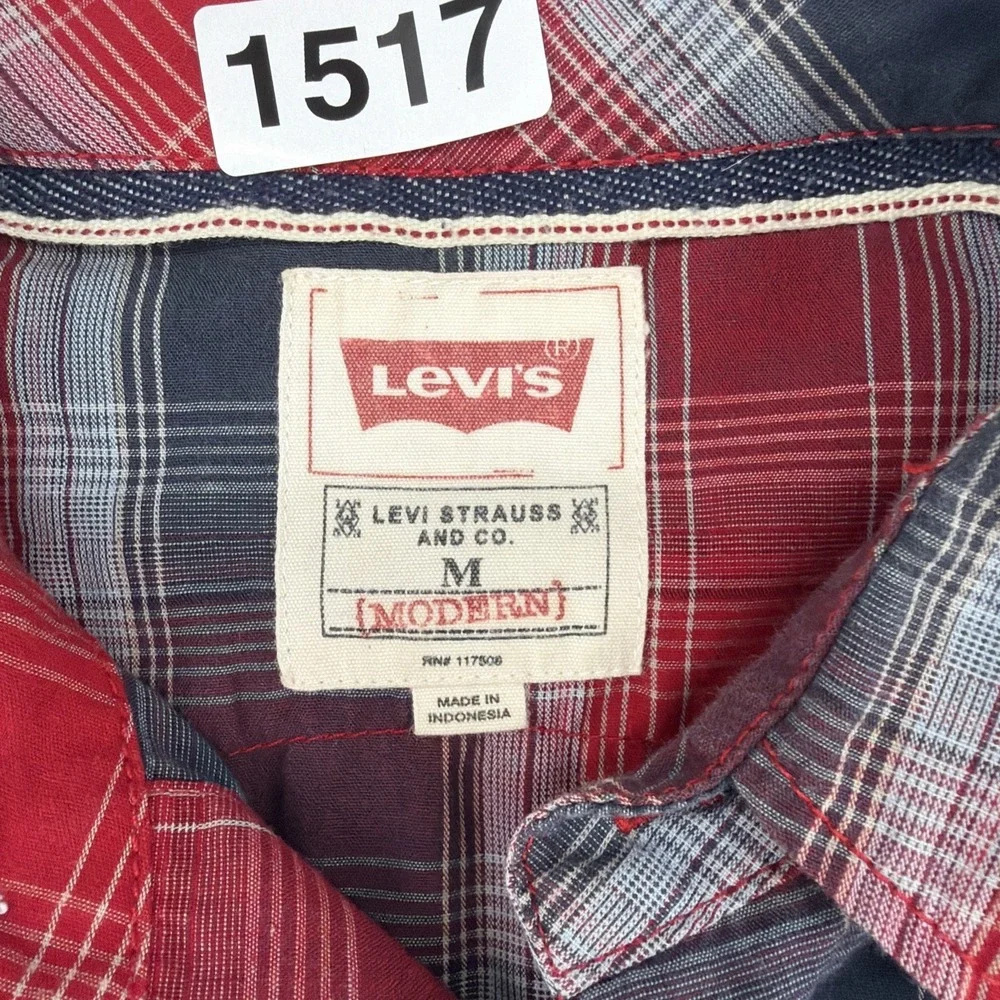 Levis Red Plaid Long Sleeve Pearl Snap Western Button Shirt Mens Medium